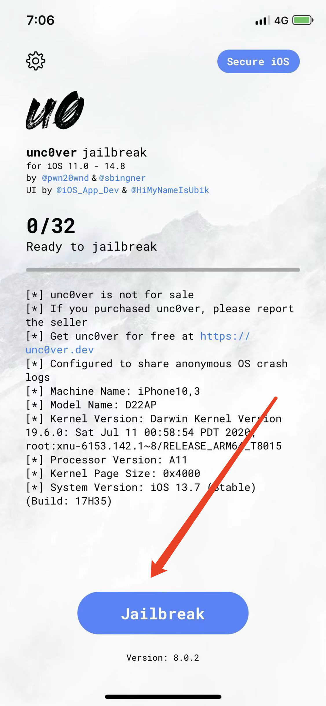 点击Uncover越狱 - 大黄蜂轨迹